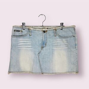 Y2K XOXO mini denim skirt with a light wash plus size 14
